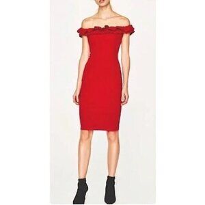 Zara Dress Womens Large Red Off The Shoulder Ruffle Bodycon Fitted Stretch